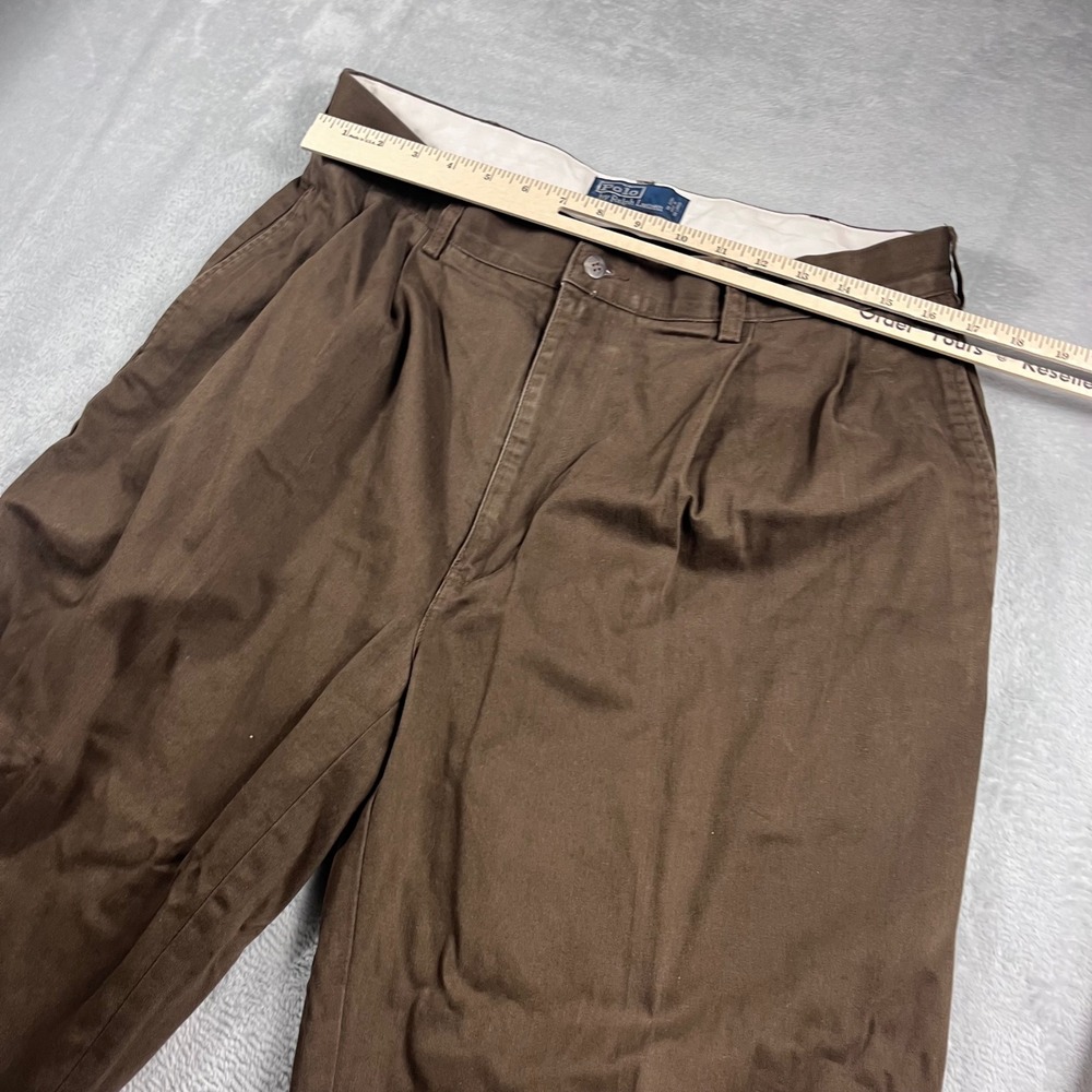 Polo Ralph Lauren Hammond Pant Mens 36/30 Brown Pleated Cuffed Cotton Chinos - Picture 5 of 12